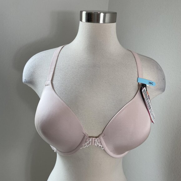 Maidenform Bra Womens 38C Pink Lace Racerback Front Close Contour T-Shirt New - Picture 1 of 9